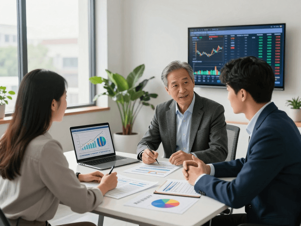 Upline Income strategies with XPAY33 Australia in a modern financial consulting office.