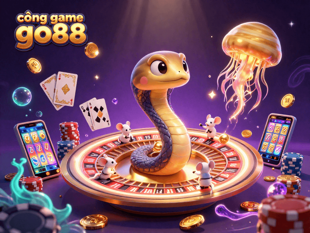 Experience cổng game go88 with a vibrant 3D scene showcasing betting mice and cosmic dealers.