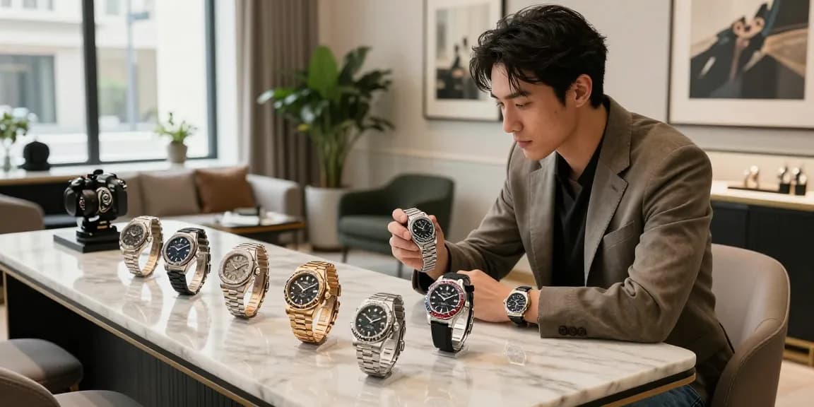 Explore our premium range of super clone watches in an elegant boutique setting, showcasing luxury timepieces.