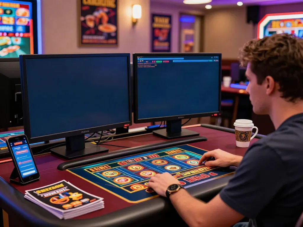 Player engaging in games at casinos that accept credit card, showcasing vibrant gaming environment and tools.