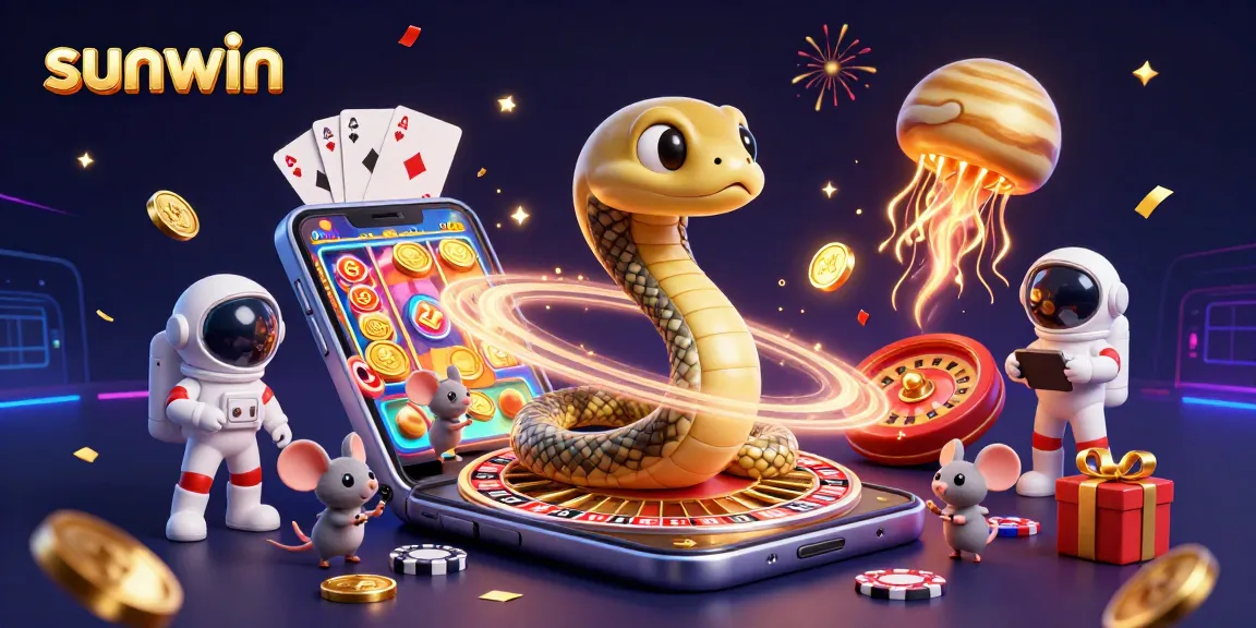 Engage in thrilling gameplay with sunwin's colorful cosmic casino scene featuring vibrant characters and action.