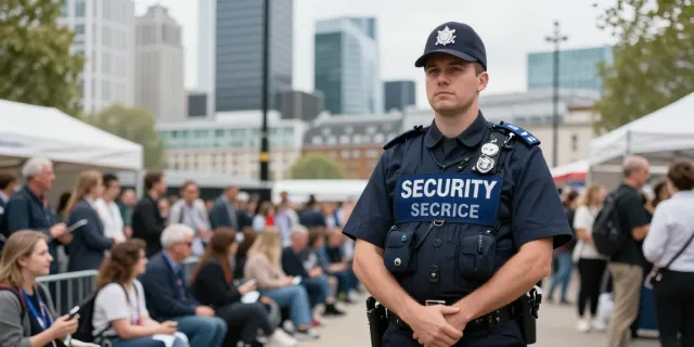 Trusted Security Guards ensuring safety at a community event in London, delivering professional security services.