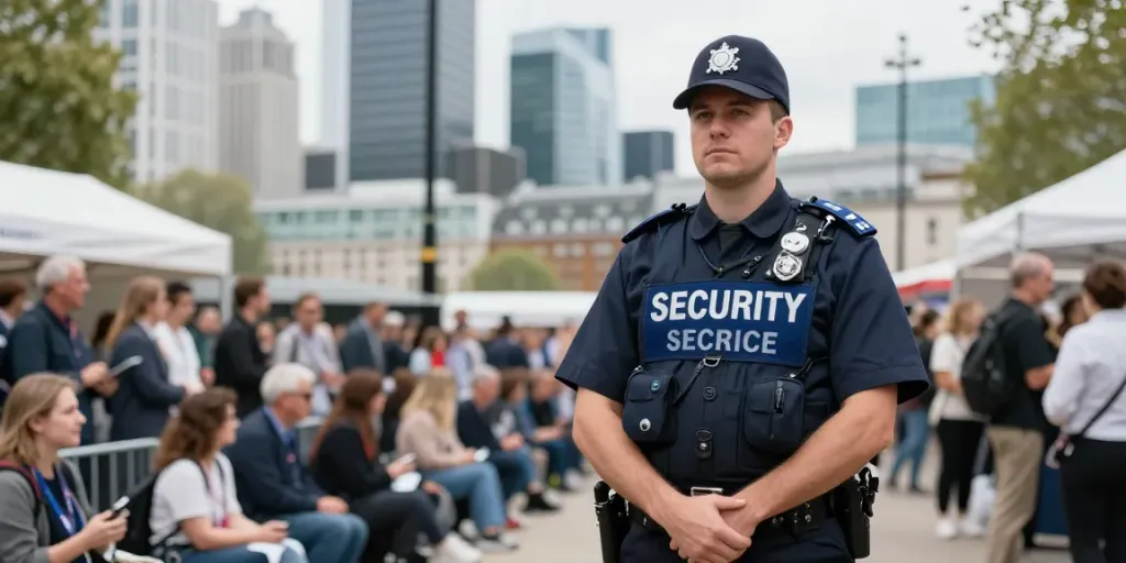Trusted Security Guards ensuring safety at a community event in London, delivering professional security services.