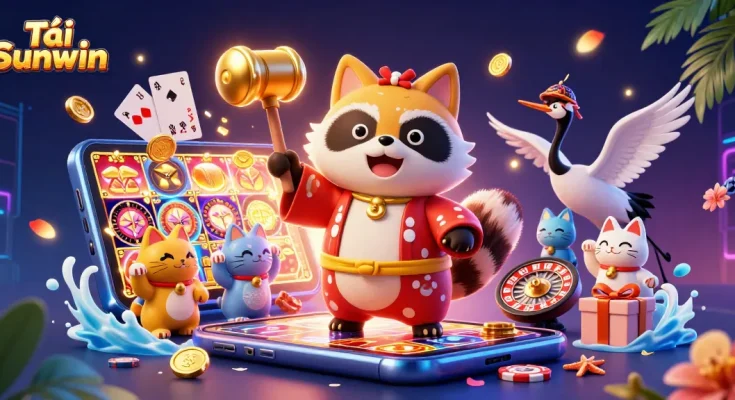Experience Tải Sunwin's vibrant gaming with cheerful characters in a thrilling 3D casino scene.