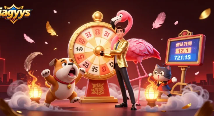 Engage in iagyys cockfighting excitement with an animated flamingo host and energetic bulldog!