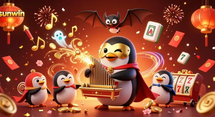 Immerse in the vibrant sunwin casino scene with a phantom penguin creating gold excitement.