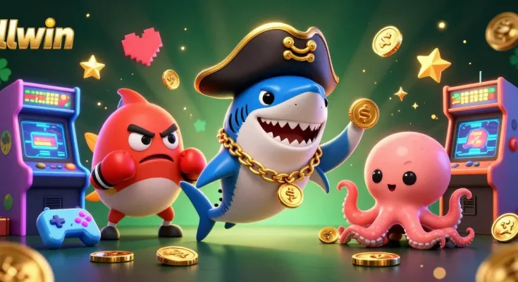 Experience thrilling gaming adventures at llwin with a pirate shark and friends in a vibrant casino scene.