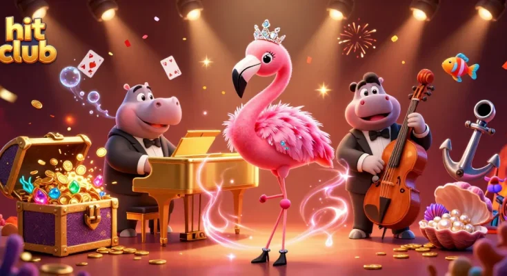 Experience the excitement of hit club with lively characters in this vibrant casino scene.